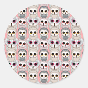 Sticker Rond Jeunes Hiboux sur Motif Rose