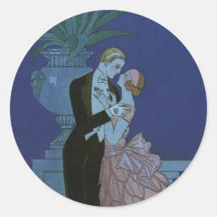 Sticker Rond Jeunes mariés Art Déco vintage, Oui de George Barb