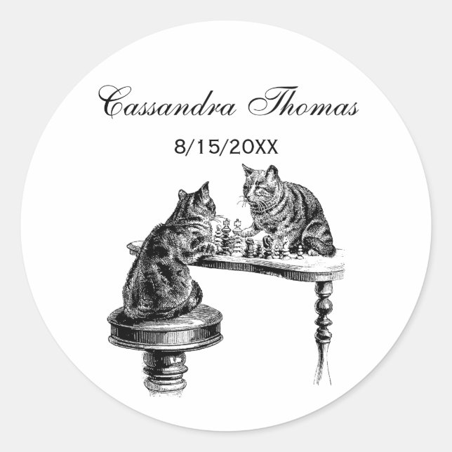 Sticker Rond Jeux de société : Deux chats jouant à un match d'é (Devant)