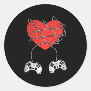 Sticker Rond Jeux Vidéo Coeur Enfants Contrôleur Valentines Day