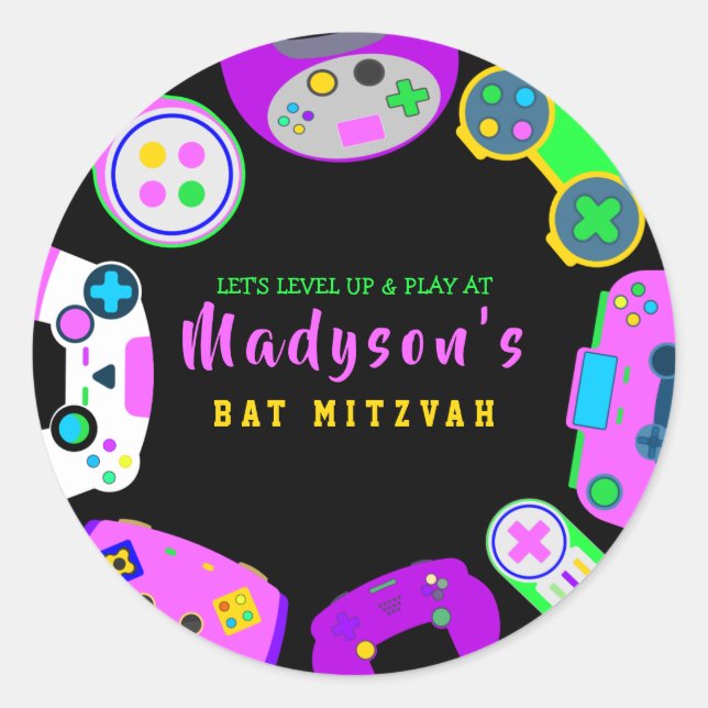 Sticker Rond JEUX VIDÉO JEU Fille Bat mitzvah (Devant)