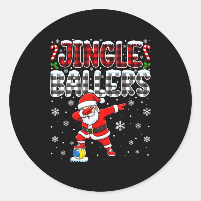 Sticker Rond Jingle Ballers Plaid Santa Dabbing Volleyball Chri (Devant)