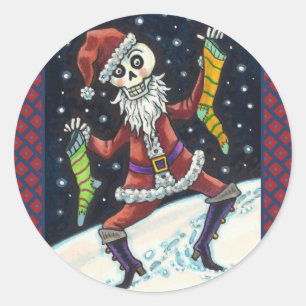 STICKER ROND JINGLE BONES PÈRE NOËL, SKELETON VACANCES & STOCKI