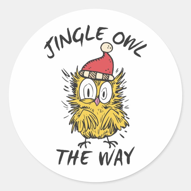 Sticker Rond Jingle Owl en chemin Funny Père Noël Owl (Devant)