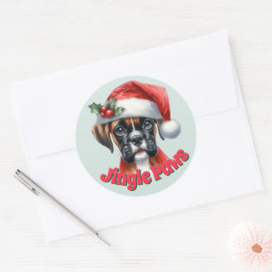 Sticker Rond Jingle Paws et Boxer Dog Joy