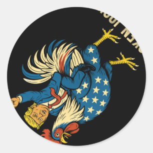 Sticker Rond Jockey de poulet Trump Mème amusant