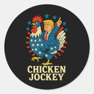 Sticker Rond Jockey de poulet Trump Mème amusant 2