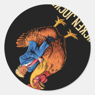 Sticker Rond Jockey de poulet Trump Mème amusant 3