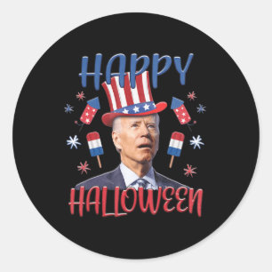 Sticker Rond Joe Biden a confondu Joyeux 4ème d'Halloween Quatr
