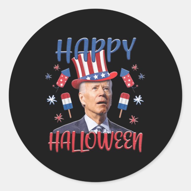 Sticker Rond Joe Biden a confondu Joyeux 4ème d'Halloween Quatr (Devant)