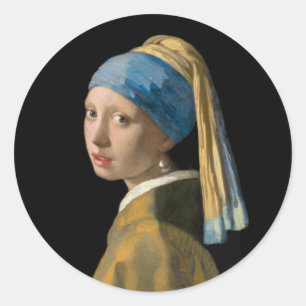 Sticker Rond Johannes Vermeer - Fille avec une oreille perle
