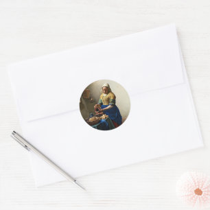 Sticker Rond Johannes Vermeer, La Milkmaid.