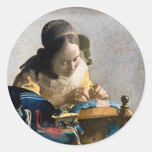 Sticker Rond Johannes Vermeer - Le Lacemaker (Devant)