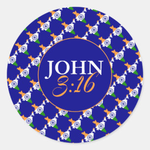 Sticker Rond JOHN 3:16 Écriture chrétienne INDIA DRAPEAU Bleu