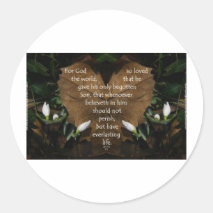 Sticker Rond john 3:16 le roi james sur heart leaf