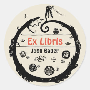 Sticker Rond John Bauer Dragon Curled Ex libris CC1032