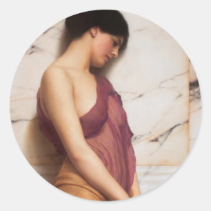 Sticker Rond John William Godward - La fille Tambourine