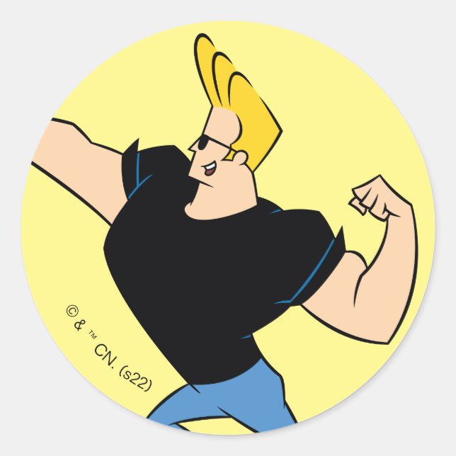 Sticker Rond Johnny Bravo Flexing (Devant)