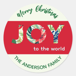 Sticker Rond Joie à travers le monde Rouge Vert Noël Joyeux