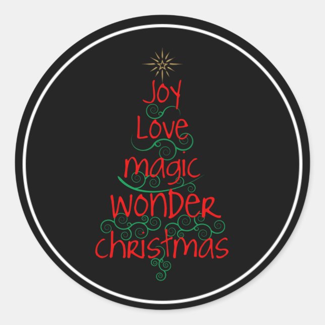 Sticker Rond Joie ・ Amour ・ Magie ・ Merveilleuse ・ Noël (Devant)
