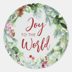 Sticker Rond Joie au monde de l'aquarelle hiver Wreath