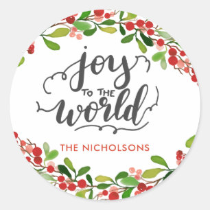 Sticker Rond Joie Au Monde   Wreath de vacances manuscrit