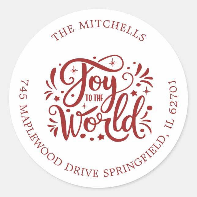 Sticker Rond Joie aux Fêtes de Noël Mondiales Script rouge (Devant)