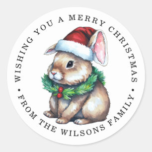 Sticker Rond Joie de lapin Noël mignon classique collant rond