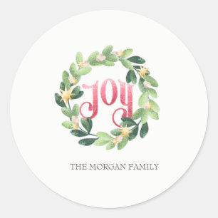 Sticker Rond Joie, Fête de Noël de Wreath