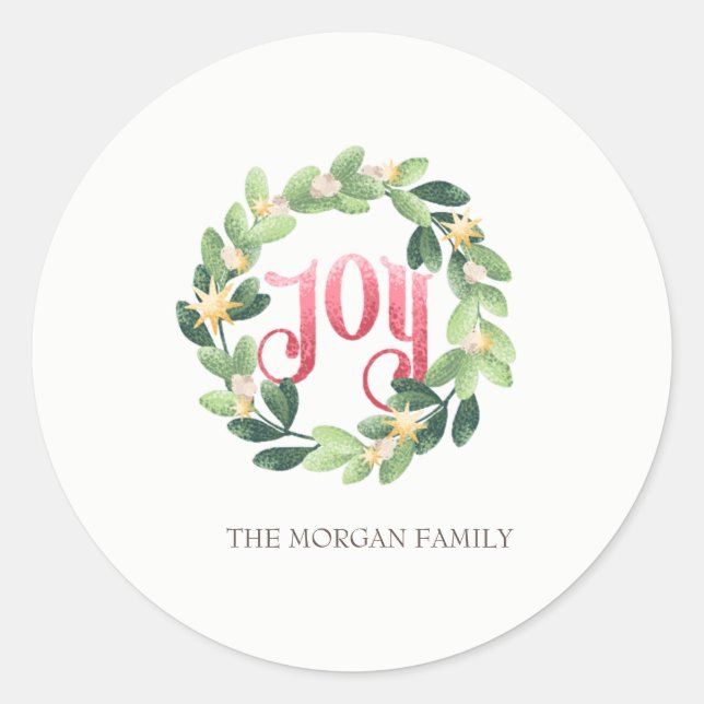 Sticker Rond Joie, Fête de Noël de Wreath (Devant)
