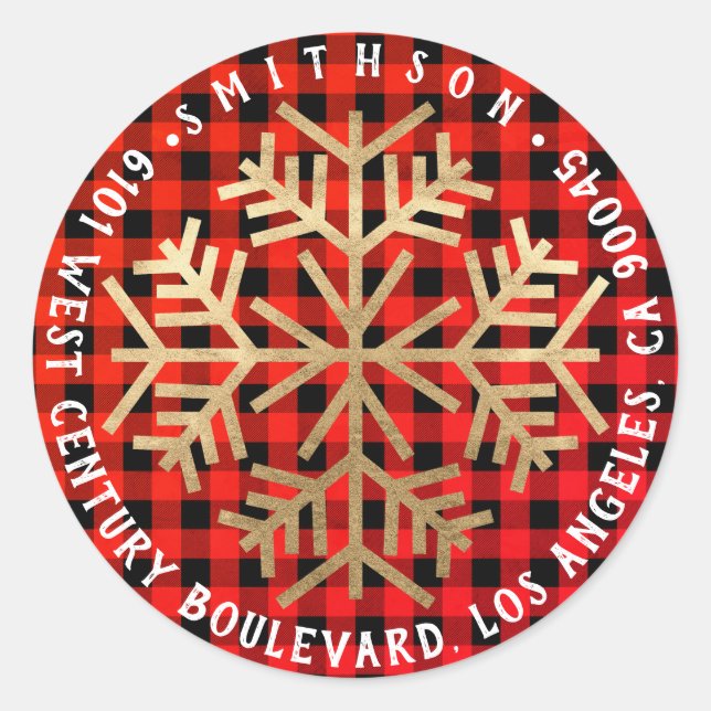 Sticker Rond Joie neige Noël Retour RSVP Buffalo Red Gold (Devant)