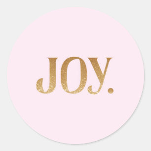 Sticker Rond Joie Rose "Joy" Parties scintillant Or Faux