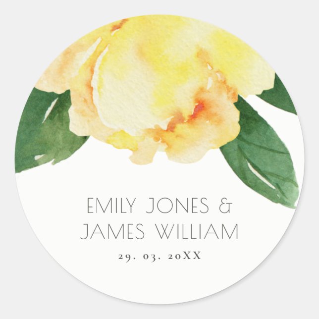 STICKER ROND JOINT JAUNE GAI D'ENVELOPPE FLORALE D'AQUARELLE (Devant)