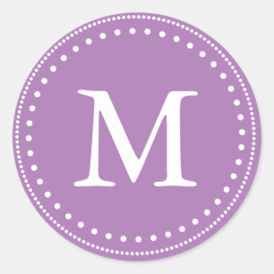 Sticker Rond Joint violet et blanc d'enveloppe de monogramme