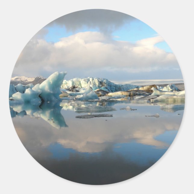 Sticker Rond Jokulsarlon iceberg reflet du lac collant rond (Devant)