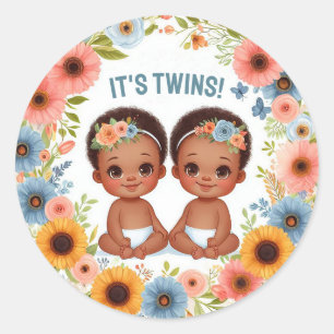 Sticker Rond Joli African Twin Boys Baby shower Aquarelle