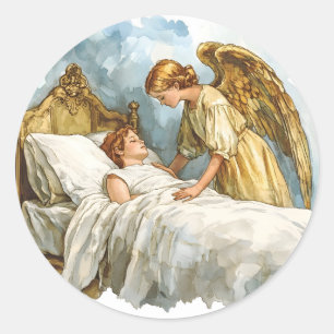 Sticker Rond Joli Ange Gardien Chrétien Religieux Catholique