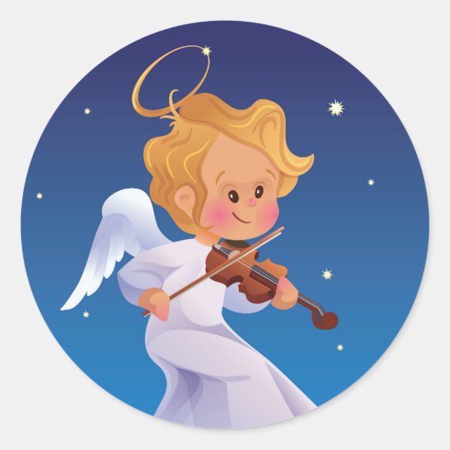 Sticker Rond Joli ange jouant du violon (Devant)