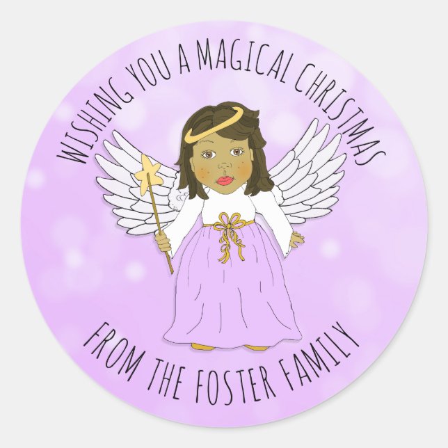 Sticker Rond Joli ange vous souhaite un joyeux Noël (Devant)