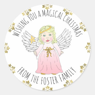 Sticker Rond Joli ange vous souhaite un joyeux Noël