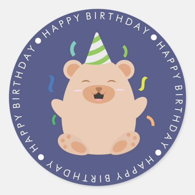 Sticker Rond Joli anniversaire à l'ours Brown (Devant)