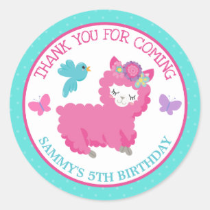Sticker Rond Joli Anniversaire Lama Rose Floral Printemps