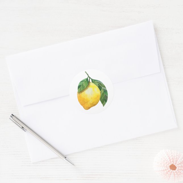 Sticker Rond Joli Aquarelle Citron (Enveloppe)