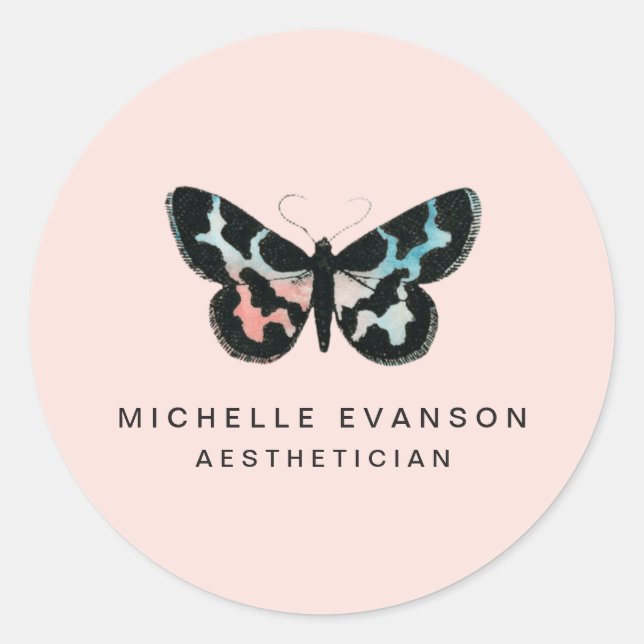 Sticker Rond Joli Aquarelle Papillon Logo rose pâle (Devant)