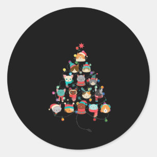 Sticker Rond Joli Arbre De Noël De Chat Couvert De Lampe De Fla