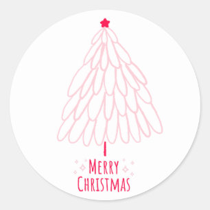 Sticker Rond Joli arbre rose moderne Joyeux Noël