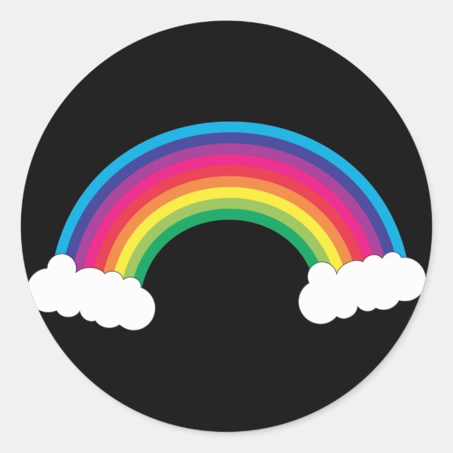 Sticker Rond Joli arc-en-ciel nuages blancs Arrière - plan noir (Devant)
