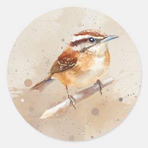Sticker Rond Joli Art Animalier à l'Aquarelle du Troglodyte