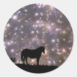 Sticker Rond Joli autocollant, cheval et étoiles