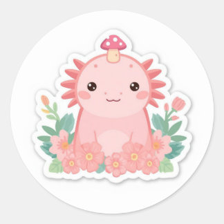 Sticker Rond Joli axolotl rose